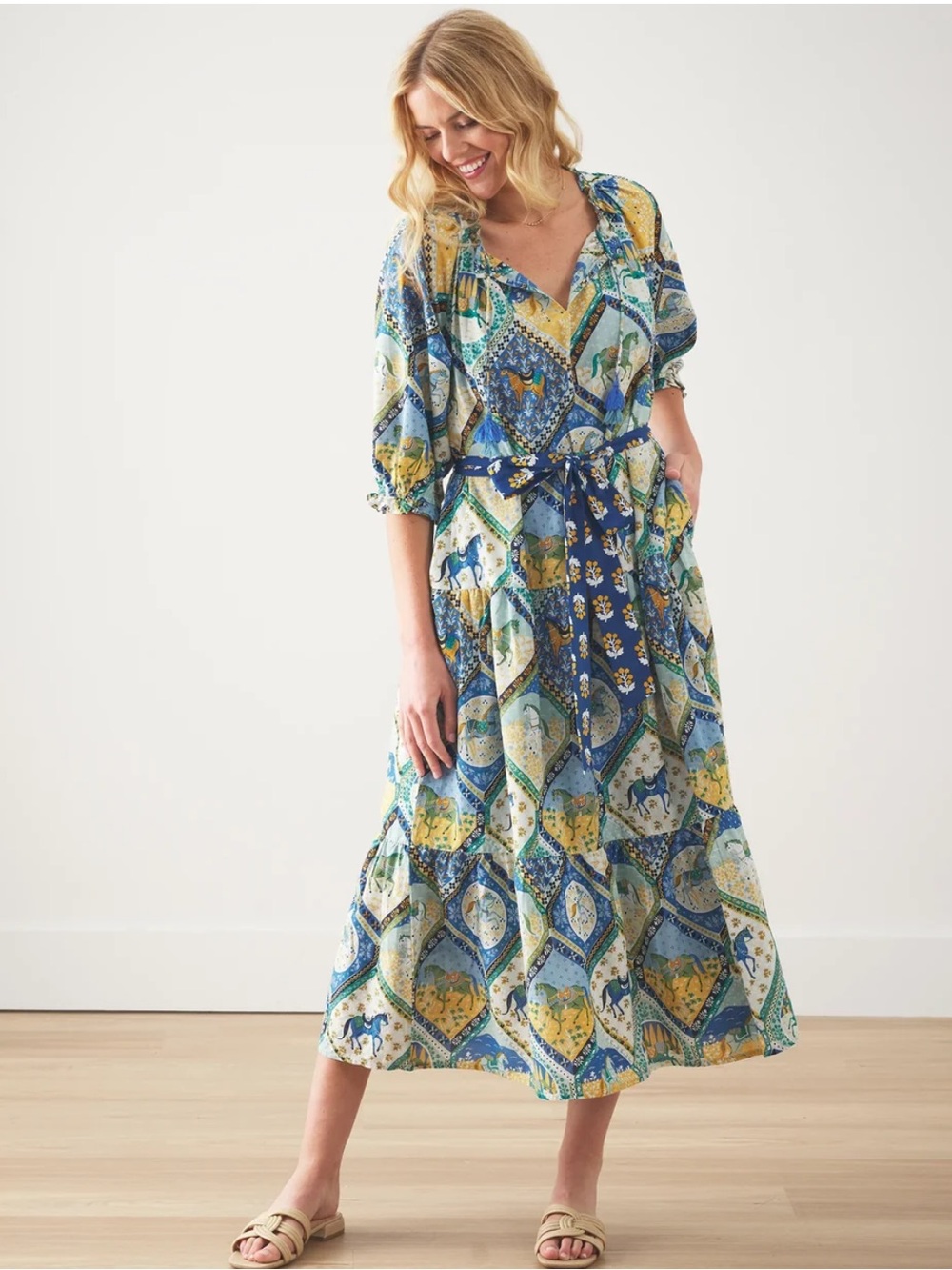 PRINTFRESH The Devon Midi Dress in High Horse Size M